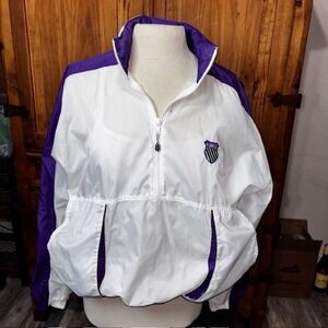 Vintage K-Swiss Windbreaker Jacket White Purple Quarter Zip Hooded Mens Medium
